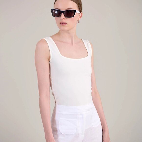 NWT ANNE FONTAINE Lady Jersey Camisole Moon White Jersey Wide Strap Size 40 US 8 - Picture 2 of 5
